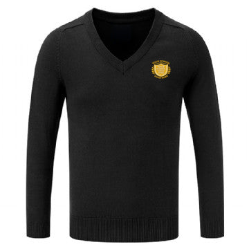 Black Cotton Blend Knitted Sweater - Left Chest Embroidered