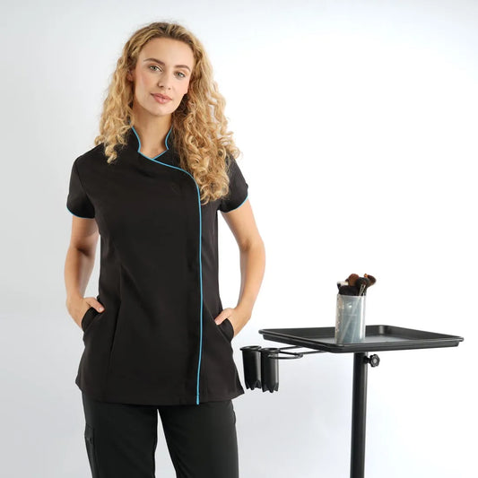 Black/Peacock Ladies Asymmetrical Zip Tunic - Left Chest Embroidered