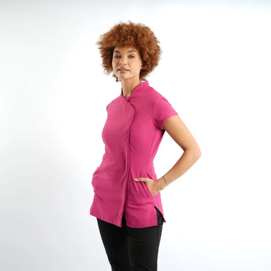 Raspberry Ladies Asymmetrical Zip Tunic - Left Chest Embroidered