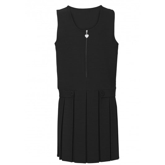 Black Zip Front Pleated Pinafore Dress