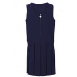 Navy Zip Front Pleated Pinafore Dress
