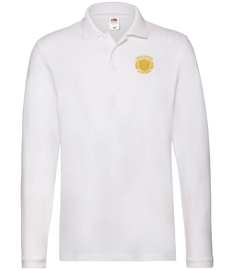White Long Sleeve Polo Shirt - Left Chest Embroidered