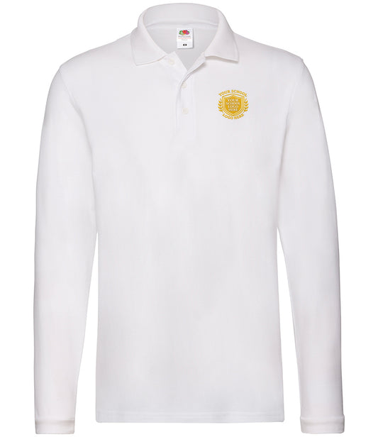 White Long Sleeve Polo Shirt - Left Chest Embroidered