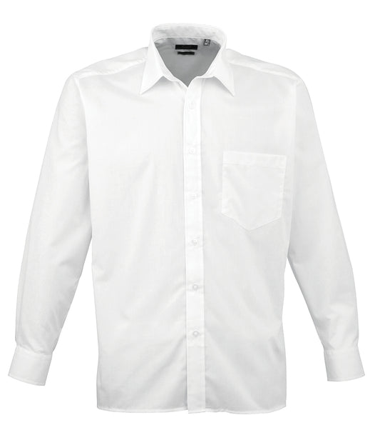 White Long Sleeve Poplin Shirt - Left Chest Embroidered