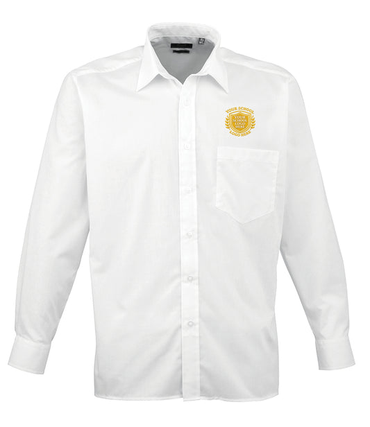 White Long Sleeve Poplin Shirt - Left Chest Embroidered
