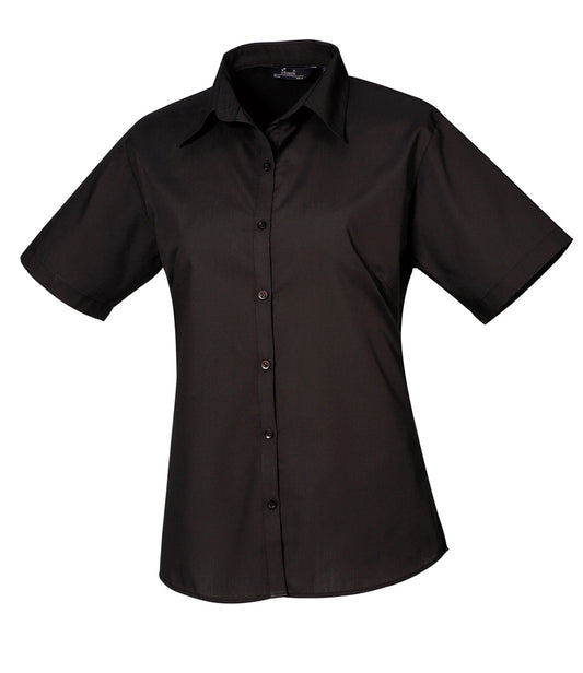 Black Ladies Short Sleeve Blouse - Left Chest Embroidered