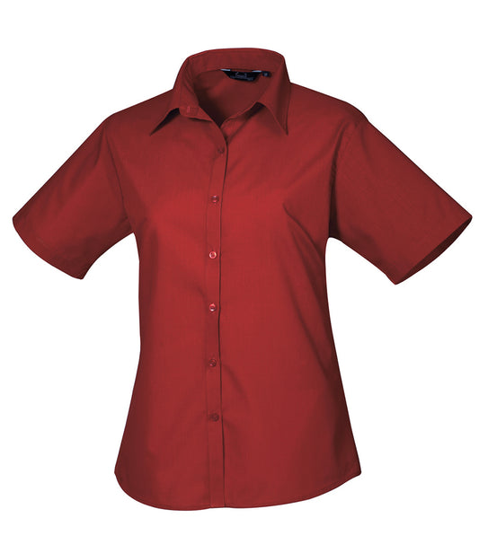 Burgundy Ladies Short Sleeve Blouse - Left Chest Embroidered