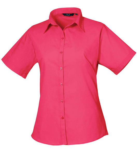 Hot Pink Ladies Short Sleeve Blouse - Left Chest Embroidered