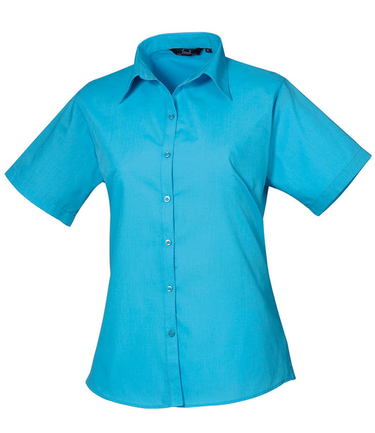 Turquoise Ladies Short Sleeve Blouse - Left Chest Embroidered
