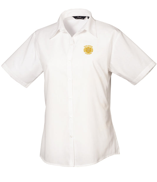 White Ladies Short Sleeve Blouse - Left Chest Embroidered