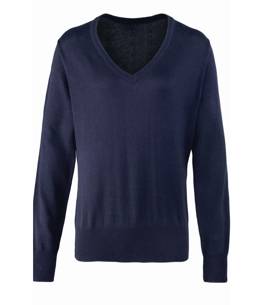 Navy Cotton-Acrylic V-Neck Sweater - Left Chest Embroidered