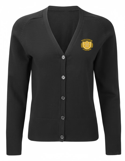 Black Girls' 100% Cotton Knitted Cardigan - Left Chest Embroidered