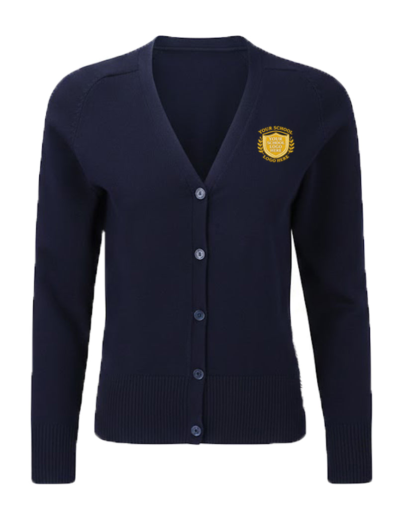 Navy Girls' 100% Cotton Knitted Cardigan - Left Chest Embroidered