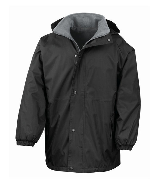 Black/Grey Waterproof Fleece-Lined Coat - Back and Left Chest Print