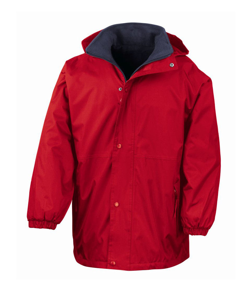 Red/Navy Waterproof Fleece-Lined Coat - Back and Left Chest Print