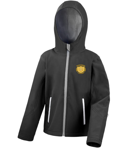 Black/Grey Adult Hooded Softshell Jacket - Left Chest Embroidered