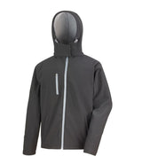 Black/Grey Adult Hooded Softshell Jacket - Left Chest Embroidered
