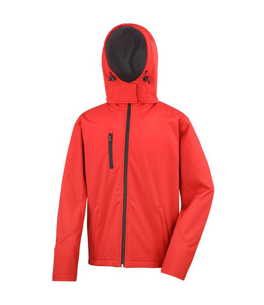 Red/Black Adult Hooded Softshell Jacket - Left Chest Embroidered