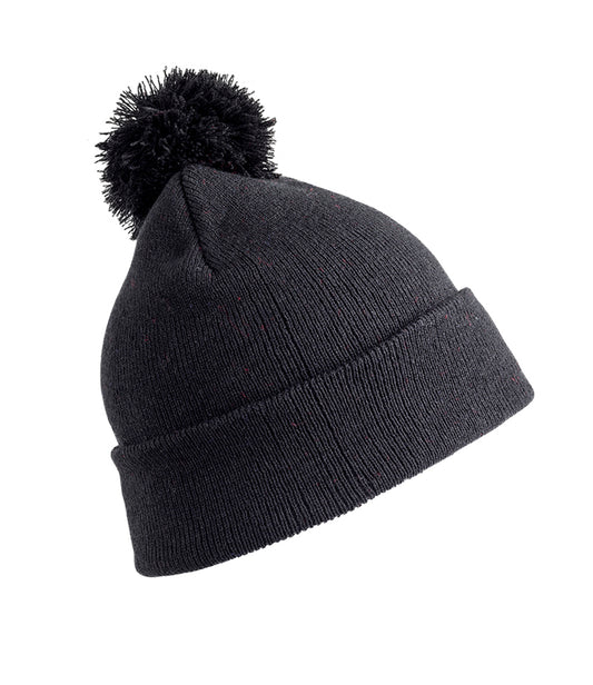 Black Pom Pom Beanie - Centre Front Print