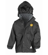 Black/Grey Children's Waterproof Coat - Back and Left Chest Print
