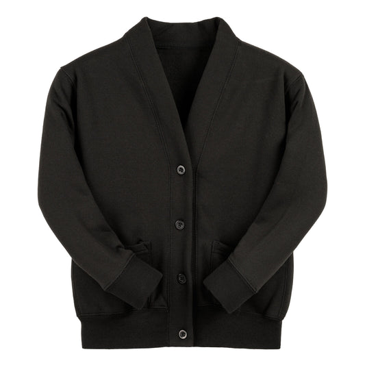 Black Essential Sweat Cardigan - Left Chest Embroidered