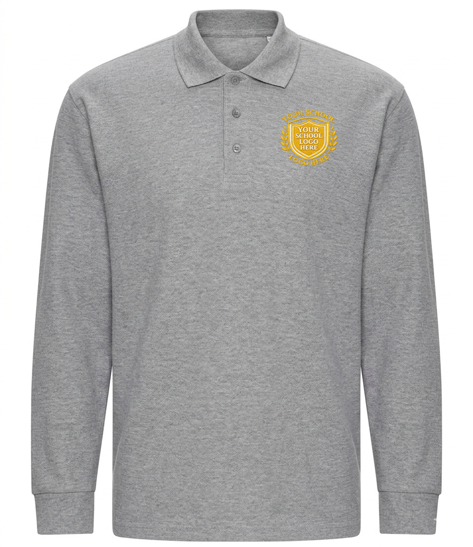 Grey Long Sleeve Polo Shirt - Left Chest Embroidered