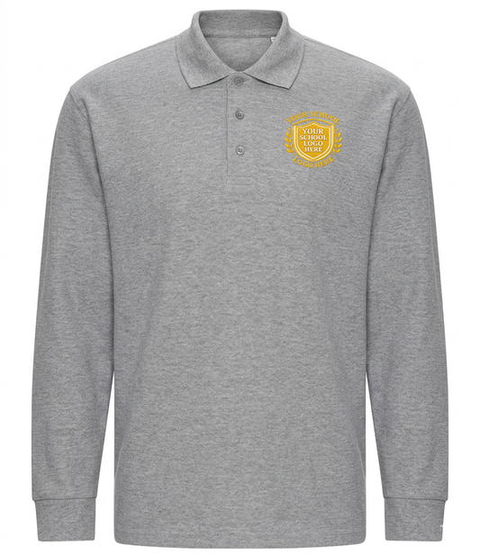 Grey Long Sleeve Polo Shirt - Left Chest Embroidered