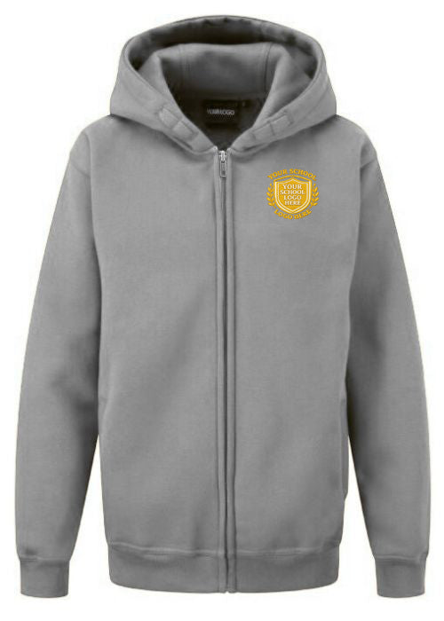 Grey Sports Zip-Up Hoodie - Left Chest Embroidered