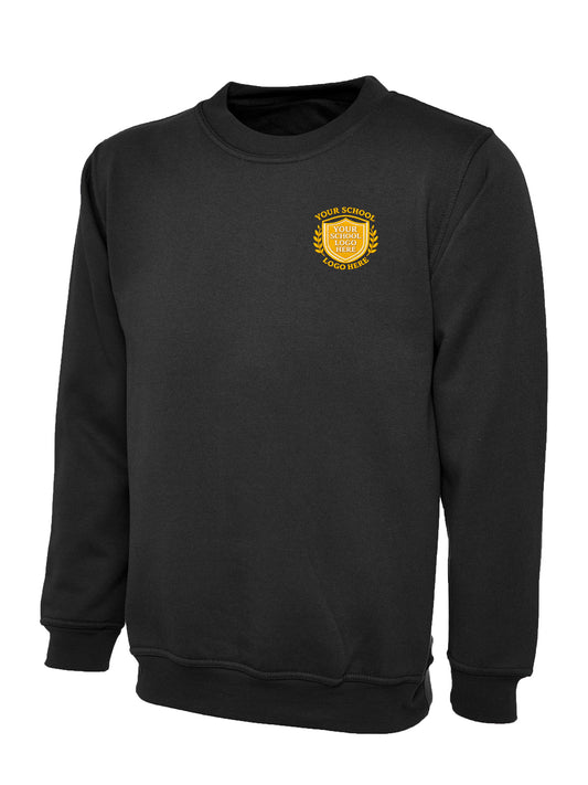 Black Cotton Blend Crew Neck Sweatshirt - Left Chest Embroidered