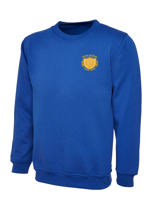 Royal Blue Cotton Blend Crew Neck Sweatshirt - Left Chest Embroidered