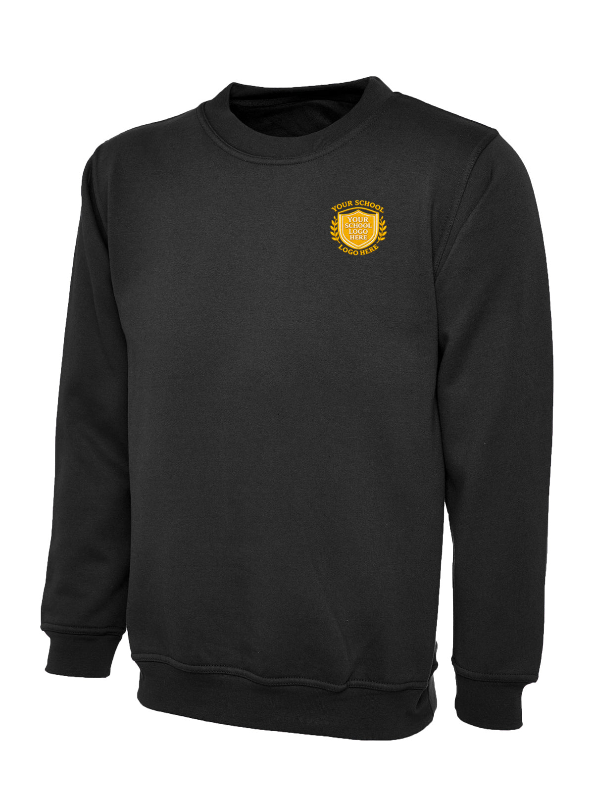 Black Children's Cotton Blend Crew Neck Sweatshirt - Left Chest Embroidered
