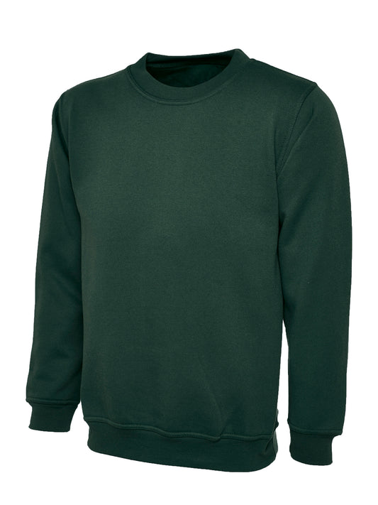 Bottle Green Children's Cotton Blend Crew Neck Sweatshirt - Left Chest Embroidered