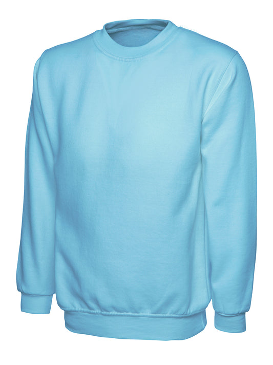 Sky Blue Children's Cotton Blend Crew Neck Sweatshirt - Left Chest Embroidered