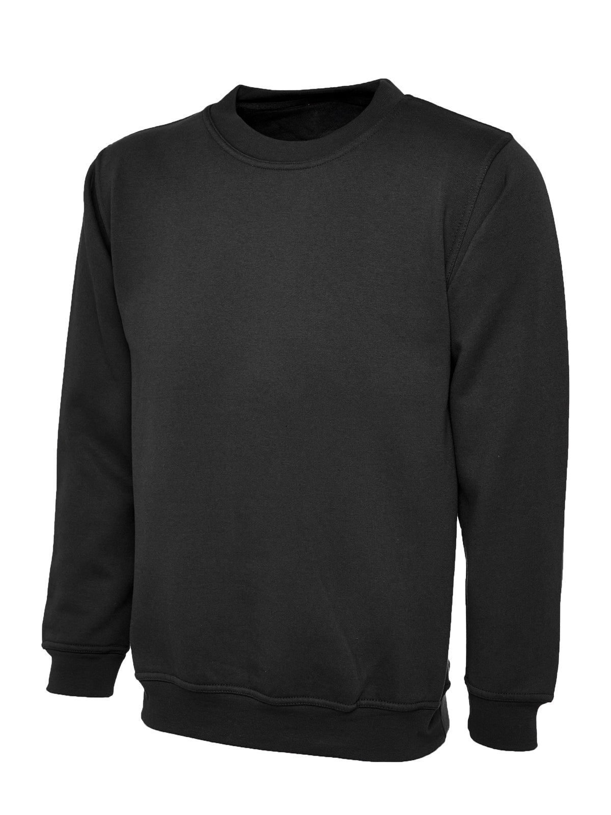 Black Cotton Blend Crew Neck Sweatshirt - Left Chest Embroidered