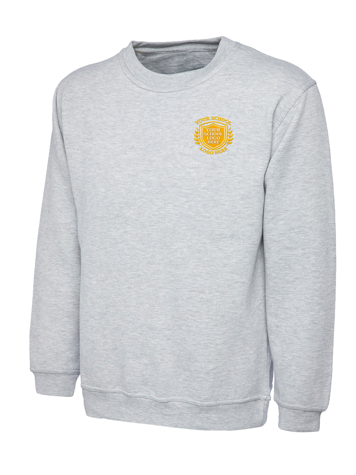 Heather Grey Cotton Blend Crew Neck Sweatshirt - Left Chest Embroidered