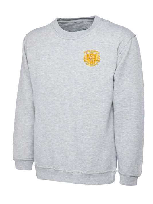 Heather Grey Cotton Blend Crew Neck Sweatshirt - Left Chest Embroidered