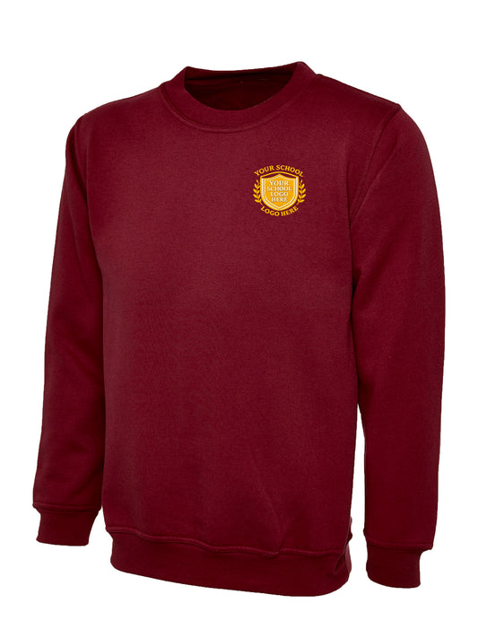 Maroon Cotton Blend Crew Neck Sweatshirt - Left Chest Embroidered