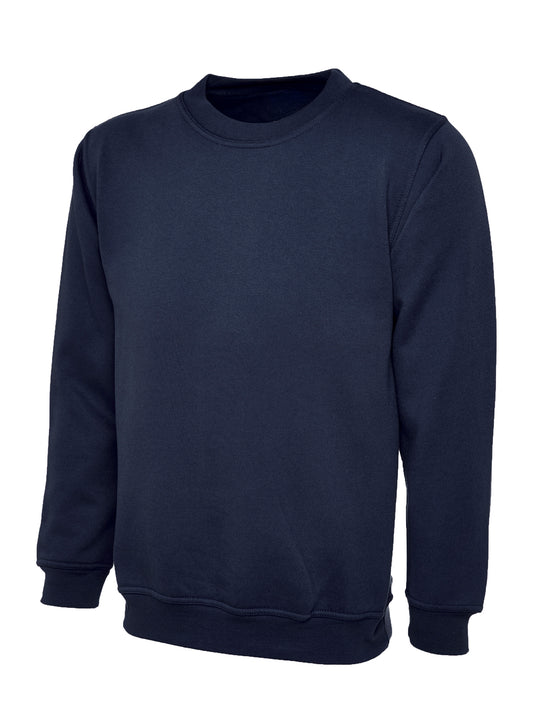 Navy Cotton Blend Crew Neck Sweatshirt - Left Chest Embroidered