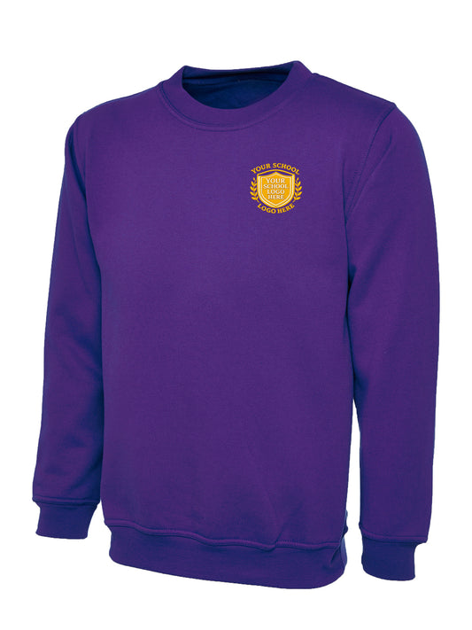 Purple Cotton Blend Crew Neck Sweatshirt - Left Chest Embroidered