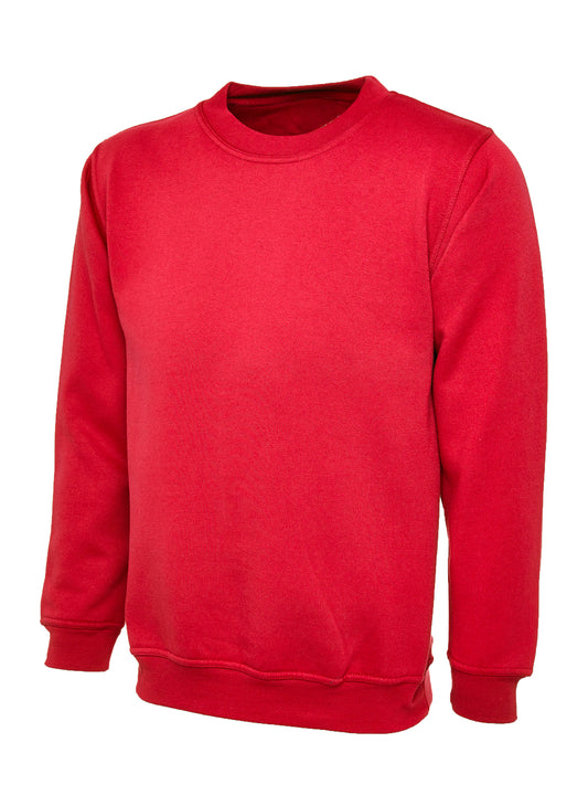 Red Cotton Blend Crew Neck Sweatshirt - Left Chest Embroidered