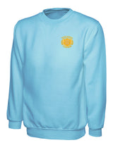 Sky Blue Cotton Blend Crew Neck Sweatshirt - Left Chest Embroidered
