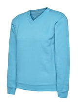 Sky Blue Cotton Blend V-Neck Sweatshirt - Left Chest Embroidered (Staffwear)
