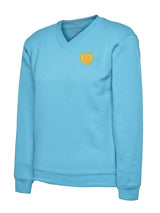 Sky Blue Cotton Blend V-Neck Sweatshirt - Left Chest Embroidered (Staffwear)

