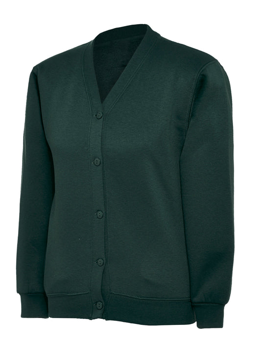 Bottle Green Cotton Blend Sweat Cardigan - Left Chest Embroidered