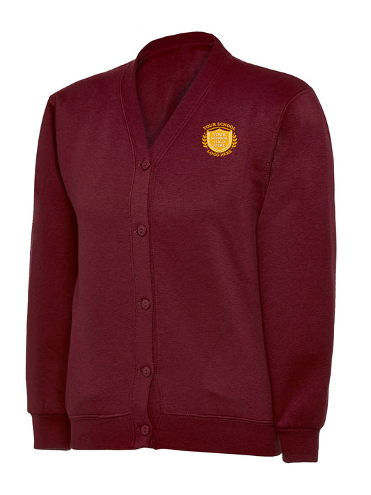 Maroon Cotton Blend Sweat Cardigan - Left Chest Embroidered
