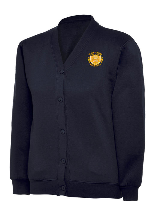 Navy Cotton Blend Sweat Cardigan - Left Chest Embroidered