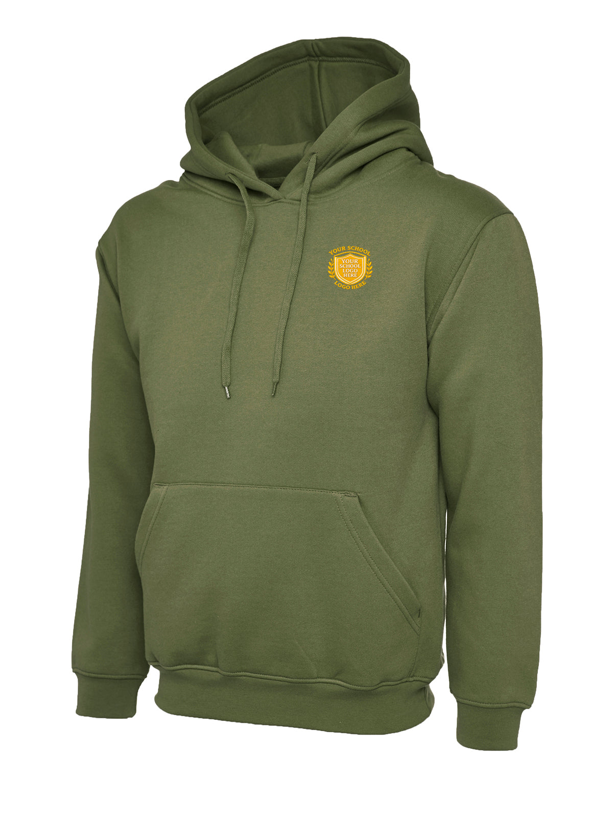 Olive Green Cotton Blend Hoodie - Left Chest Embroidered