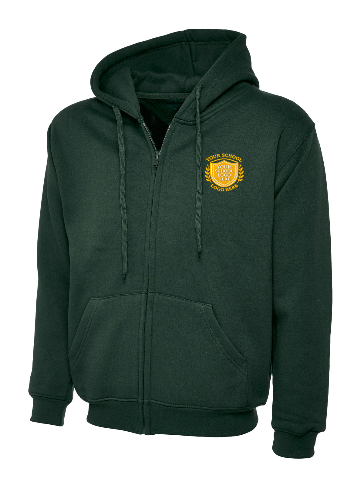Bottle Green Zip-Up Hoodie - Left Chest Embroidered