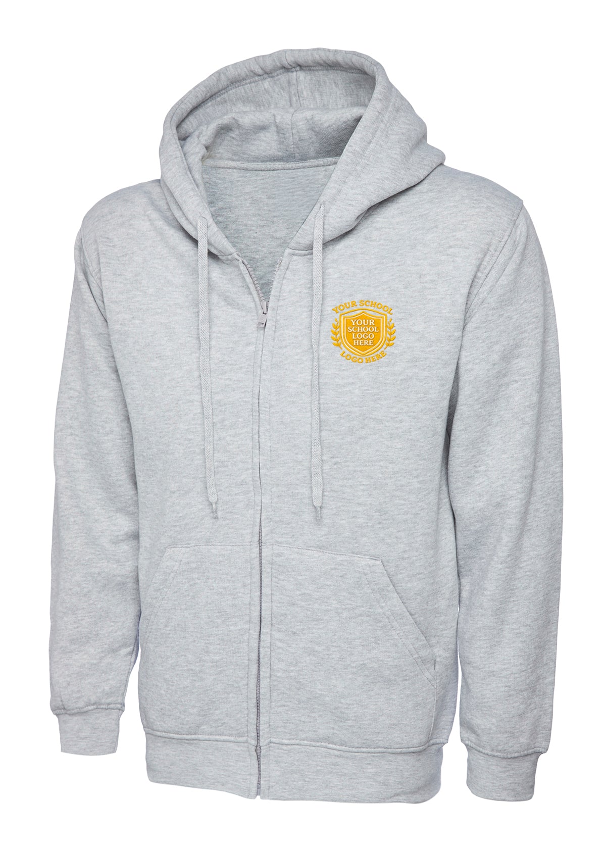 Heather Grey Zip-Up Hoodie - Left Chest Embroidered