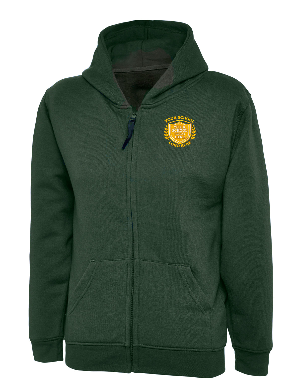 Bottle Green Zip-Up Hoodie - Back and Left Chest Print